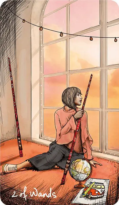 Two of Wands 光先見塔羅牌