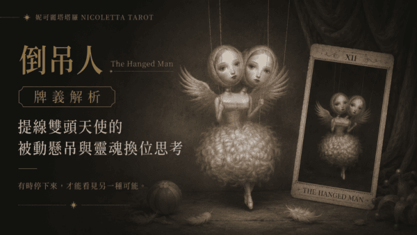 倒吊人 The Hanged Man 牌義解析：妮可麗塔塔羅中「提線雙頭天使」的被動懸吊與靈魂換位思考