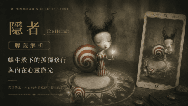 隱者 The Hermit 牌義解析：妮可麗塔塔羅中「蝸牛殼下的孤獨修行」與內在心靈微光
